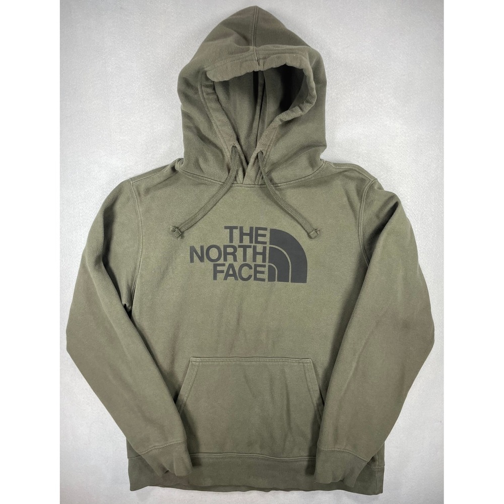The North Face Mens Hoodie Pullover Olive Green Cotton Blend M